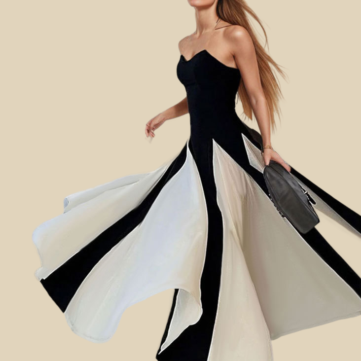 Two-Tone Spaghetti Strap Evening Gown