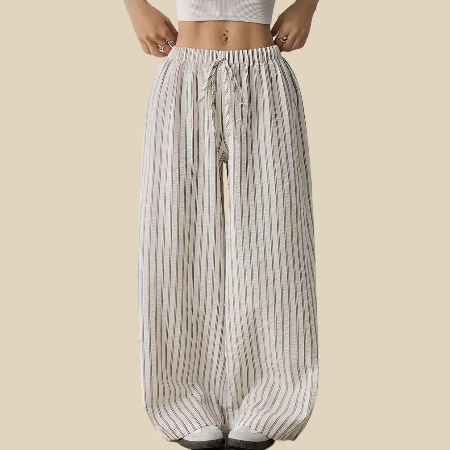 Striped Wide-Leg Casual Pants
