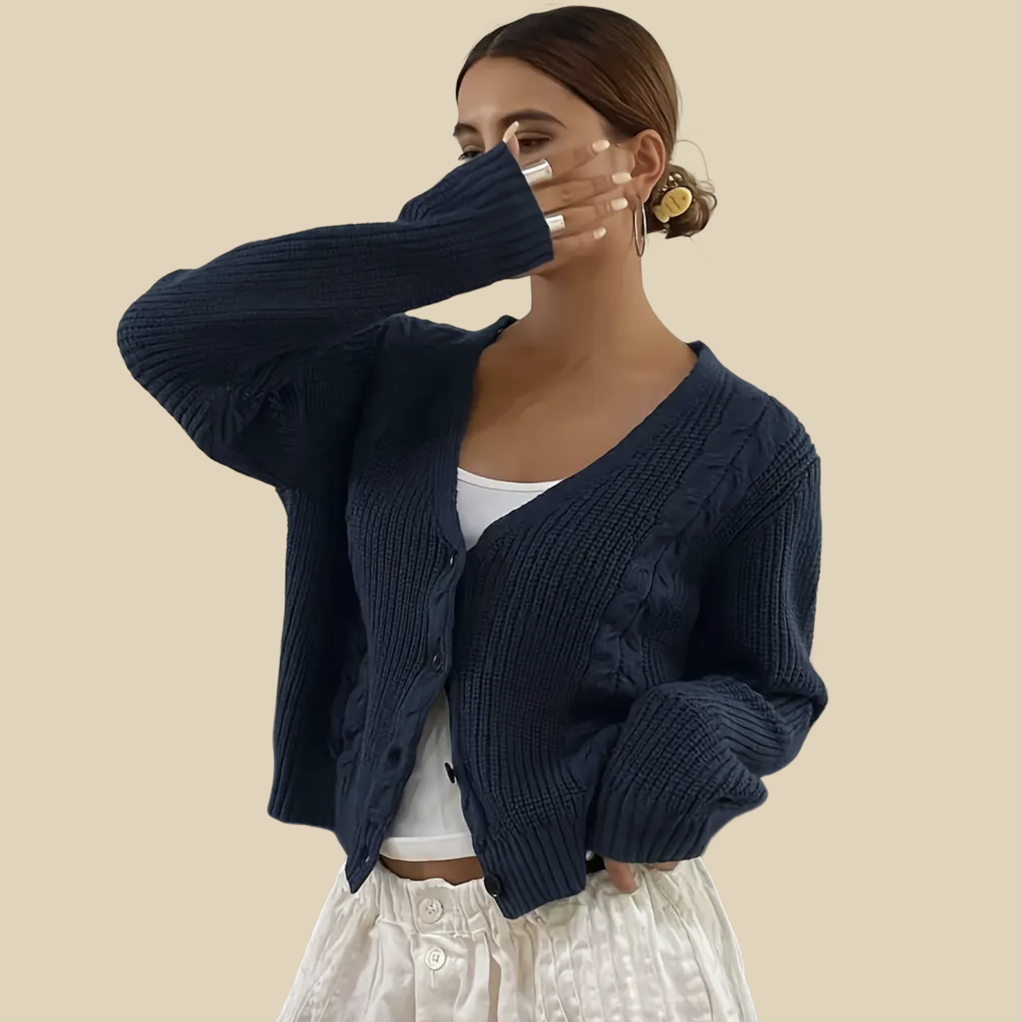 Navy Cable Knit Cardigan