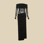 Off-Shoulder Sheer Panel Gown
