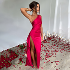 One-Shoulder Satin Evening Gown