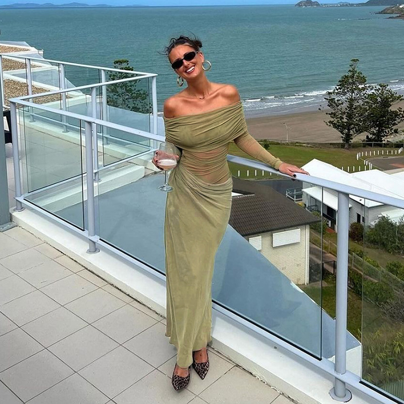 Off-Shoulder Sheer Panel Gown