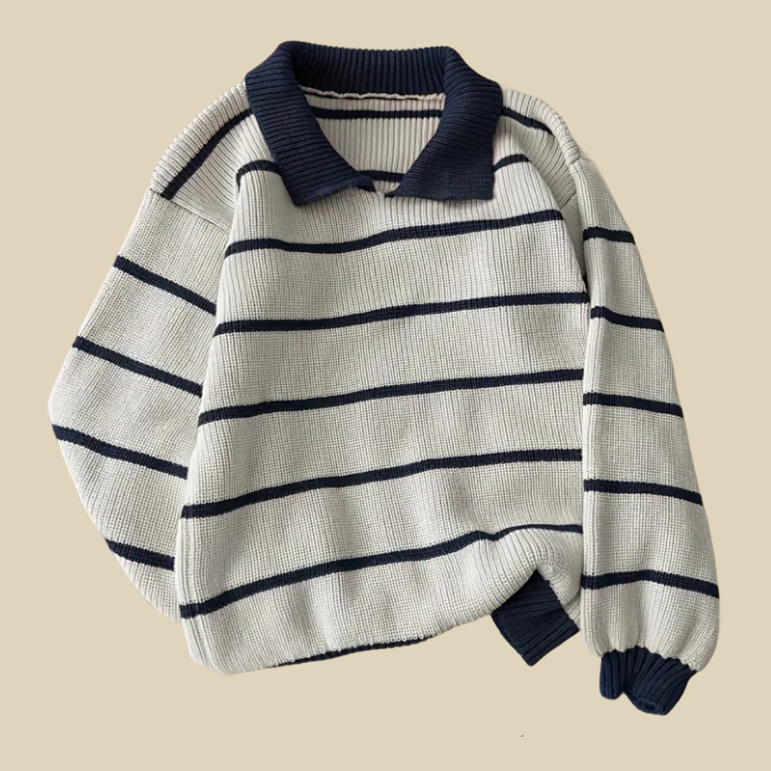Striped Knit Polo Sweater
