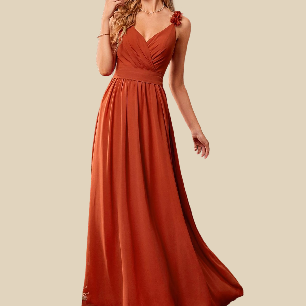 Floral Strap Chiffon Gown
