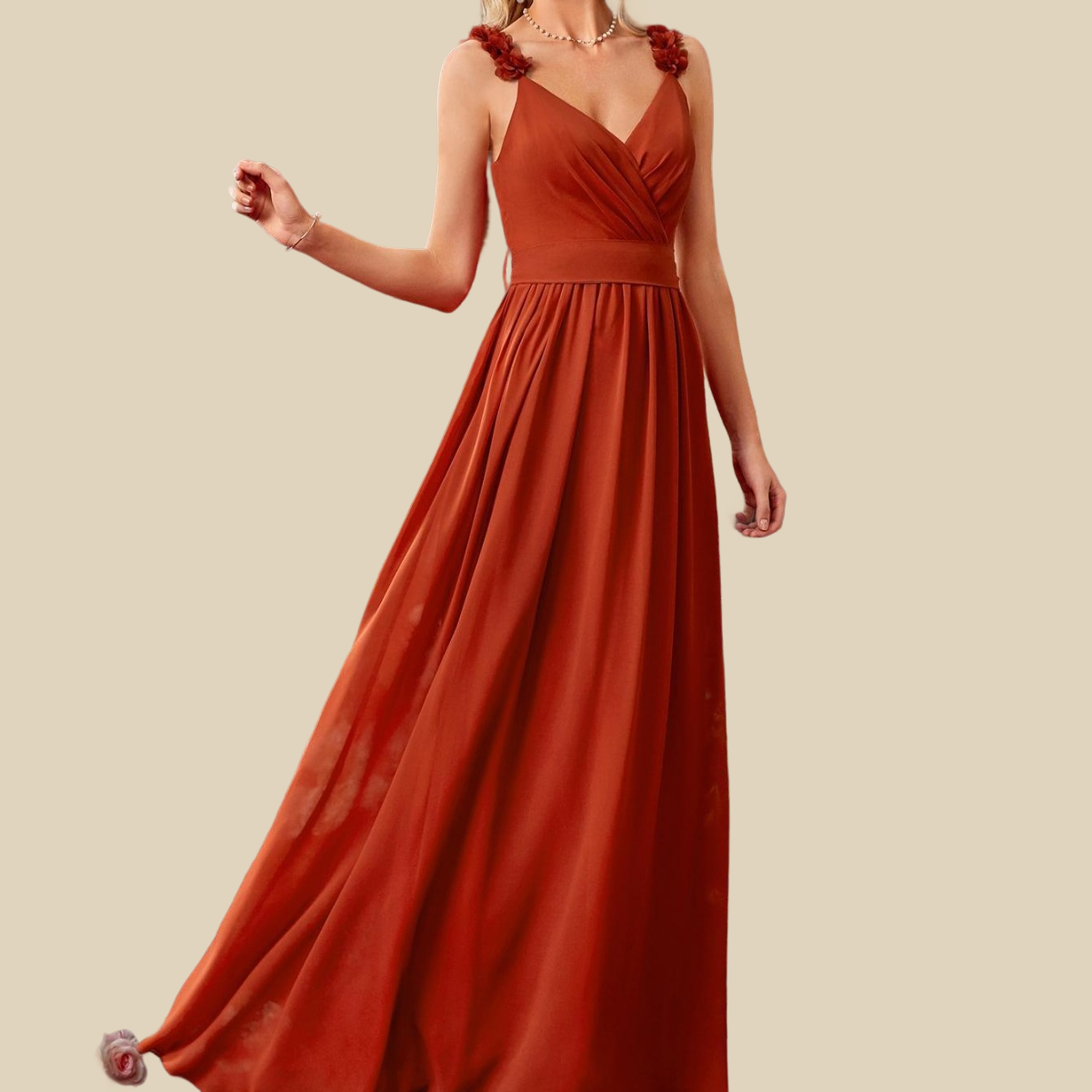 Floral Strap Chiffon Gown