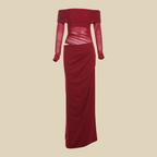 Off-Shoulder Sheer Panel Gown