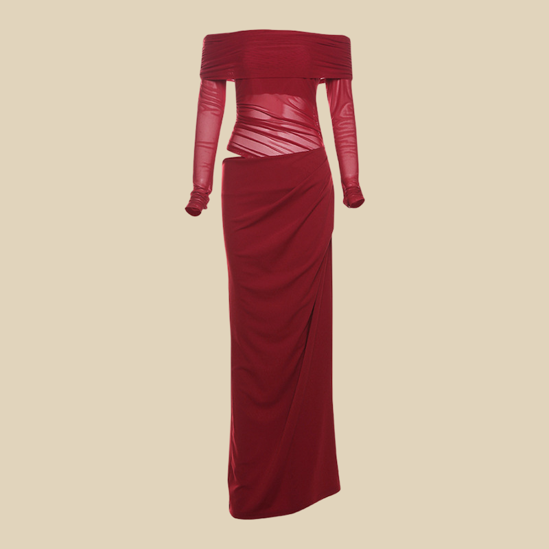 Off-Shoulder Sheer Panel Gown