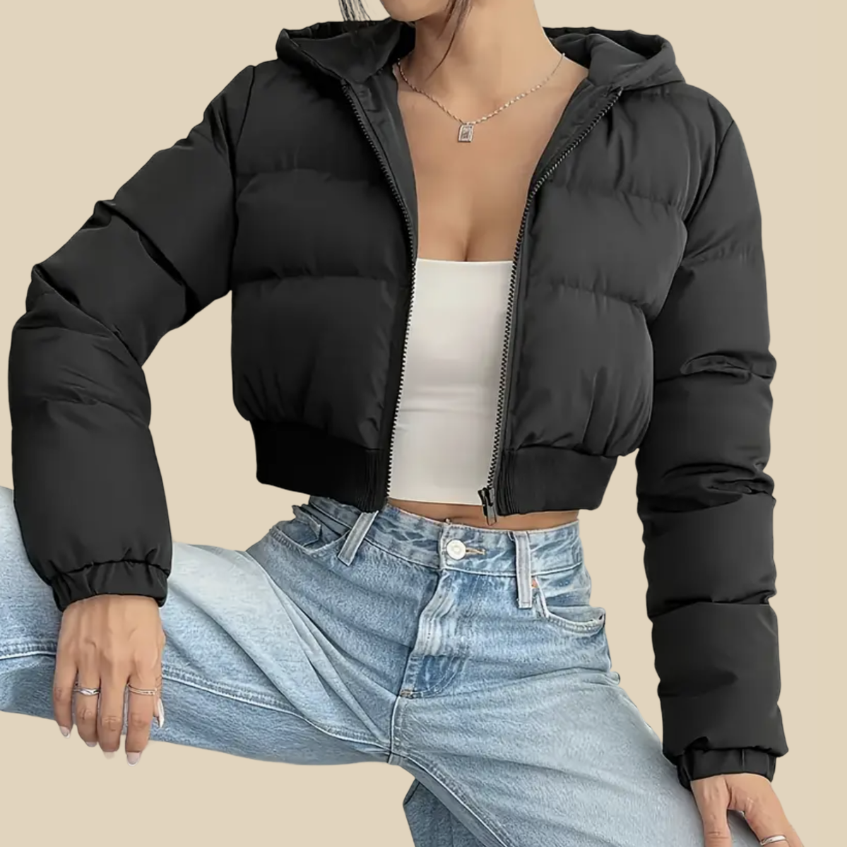Cropped Puffer Jacket with Hood