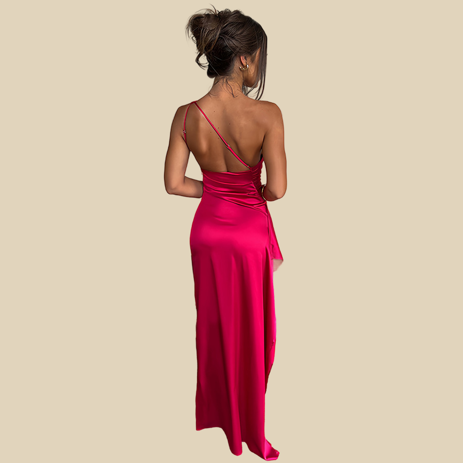 One-Shoulder Satin Evening Gown