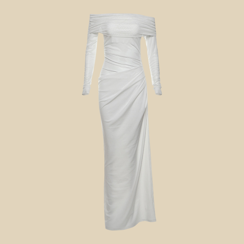 Off-Shoulder Sheer Panel Gown