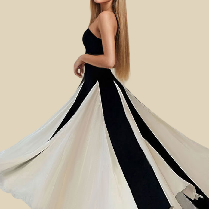 Two-Tone Spaghetti Strap Evening Gown