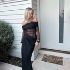 Off-Shoulder Sheer Panel Gown