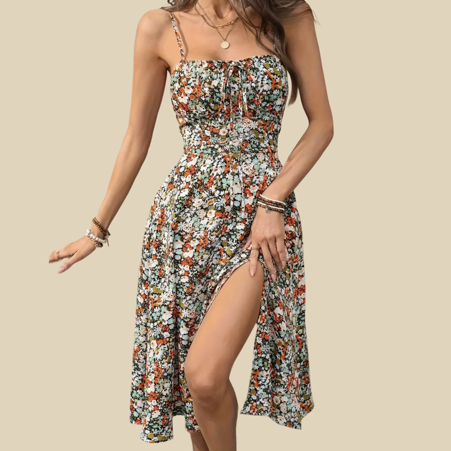 Strapped Dress with Side Slit