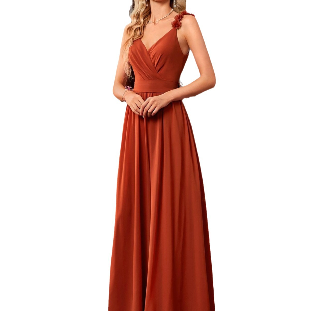 Floral Strap Chiffon Gown