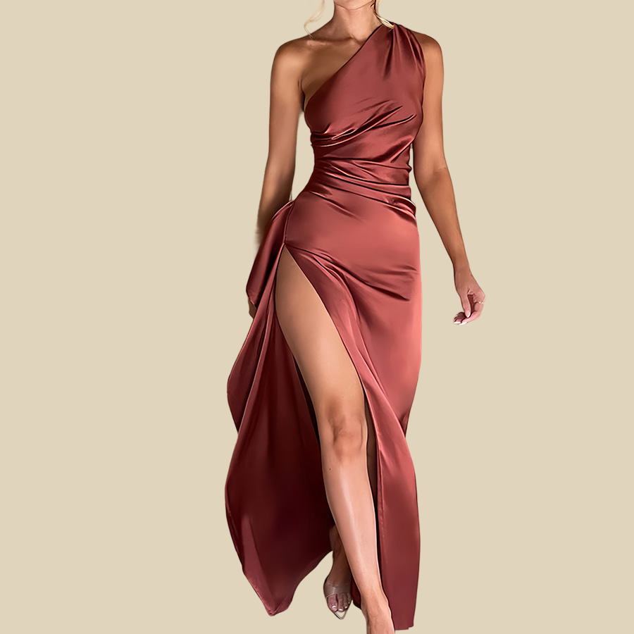 One-Shoulder Satin Evening Gown