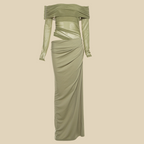 Off-Shoulder Sheer Panel Gown
