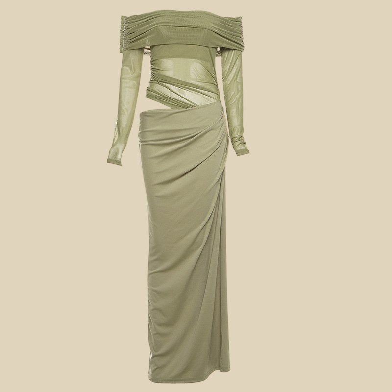 Off-Shoulder Sheer Panel Gown