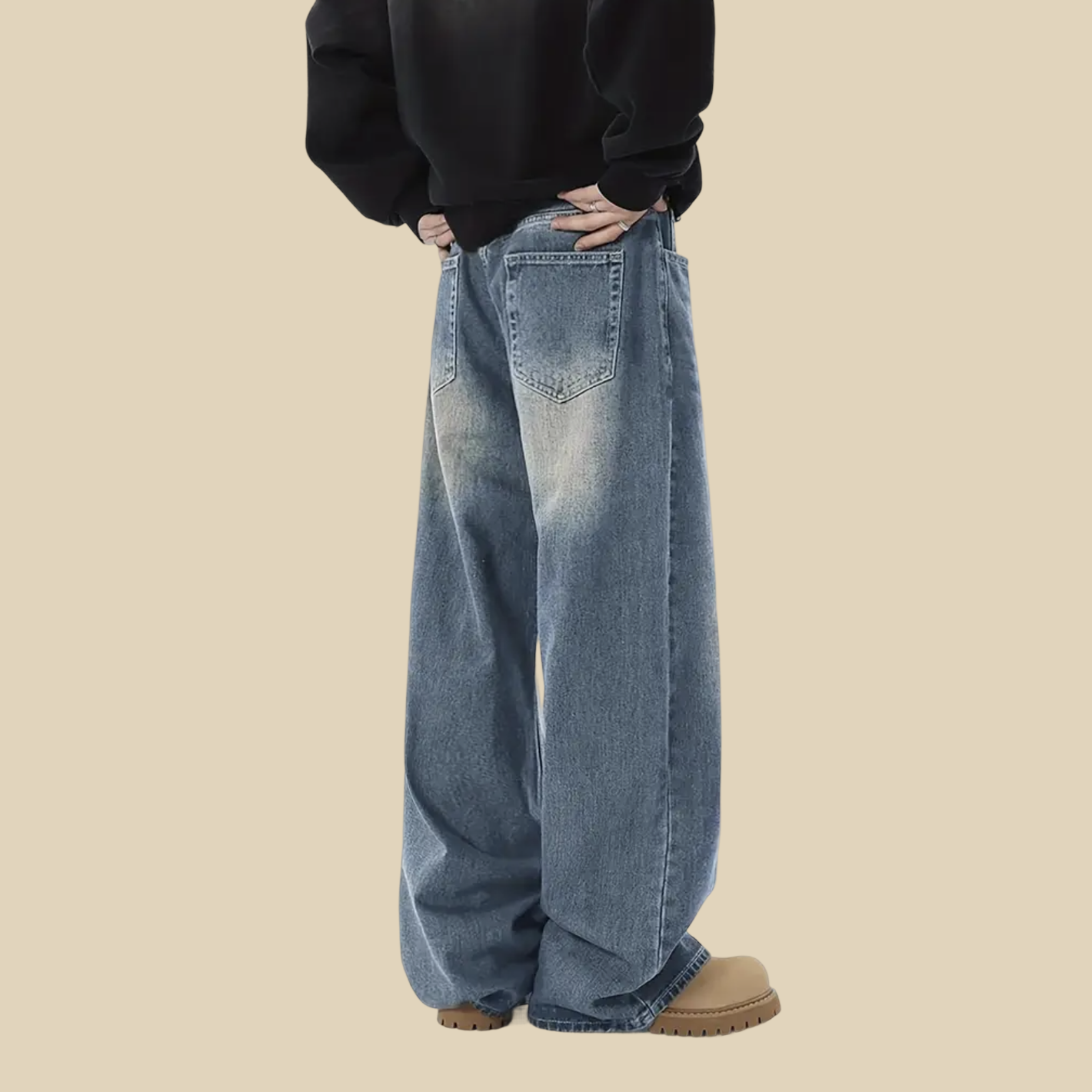 Faded Wide-Leg Jeans
