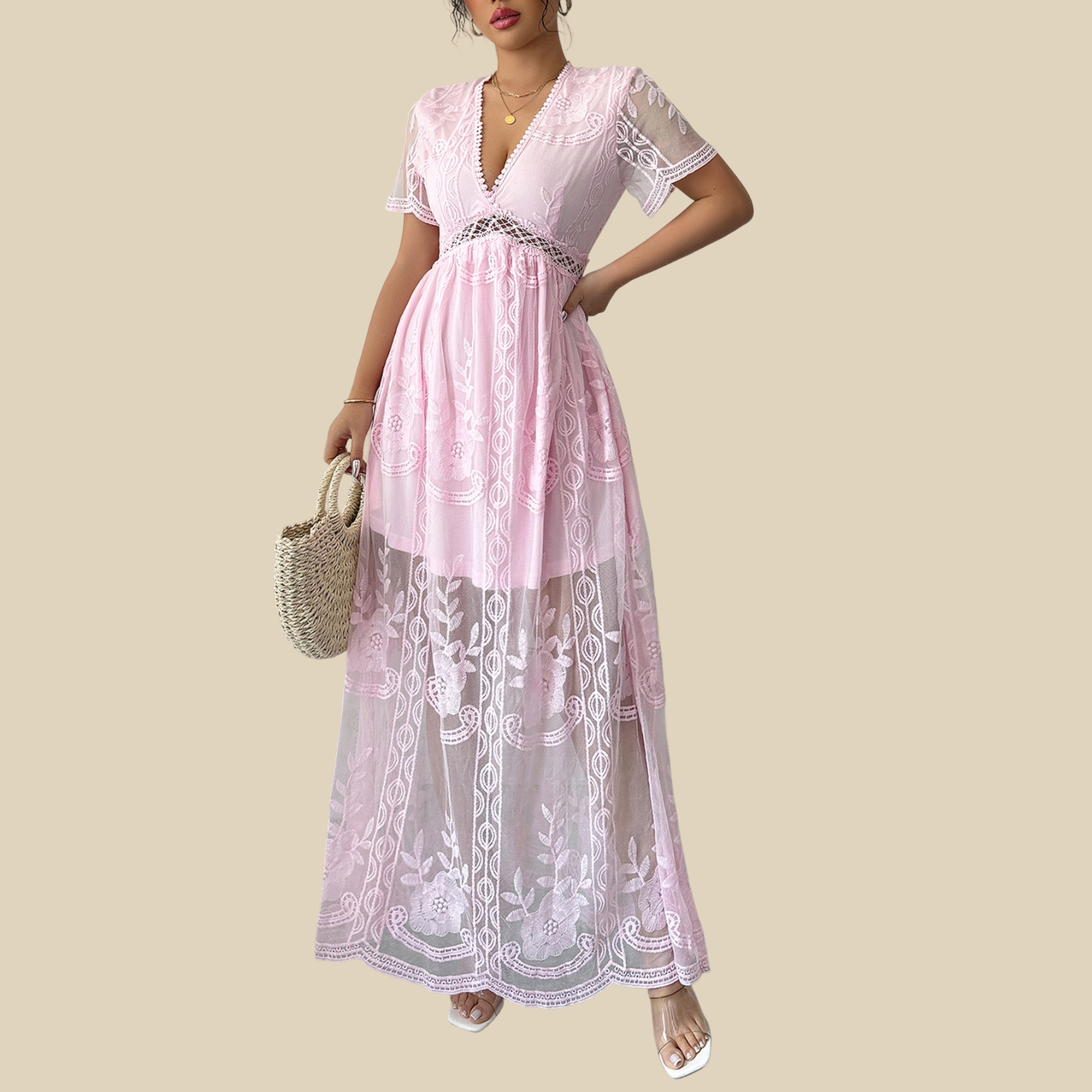 Embroidered V Lace Dress