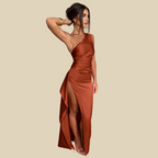 One-Shoulder Satin Evening Gown