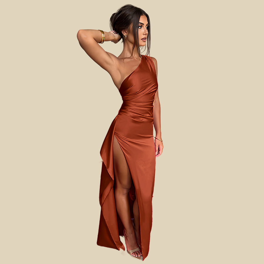 One-Shoulder Satin Evening Gown