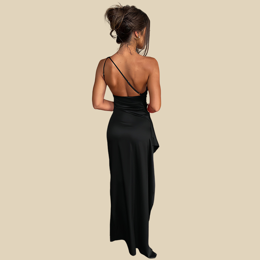 One-Shoulder Satin Evening Gown
