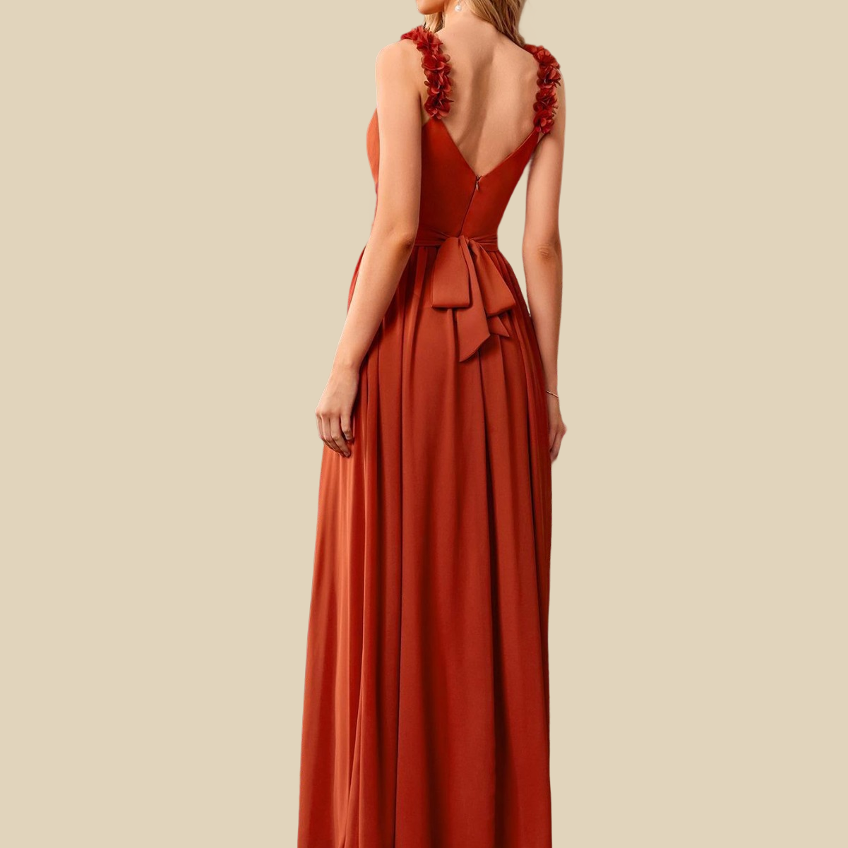 Floral Strap Chiffon Gown