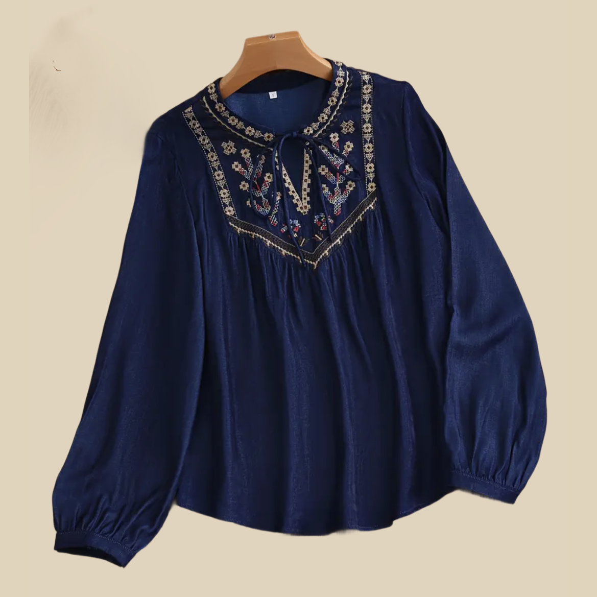 Embroidered Tie Neck Blouse