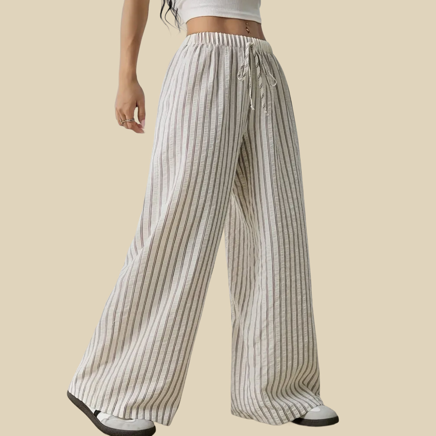 Striped Wide-Leg Casual Pants