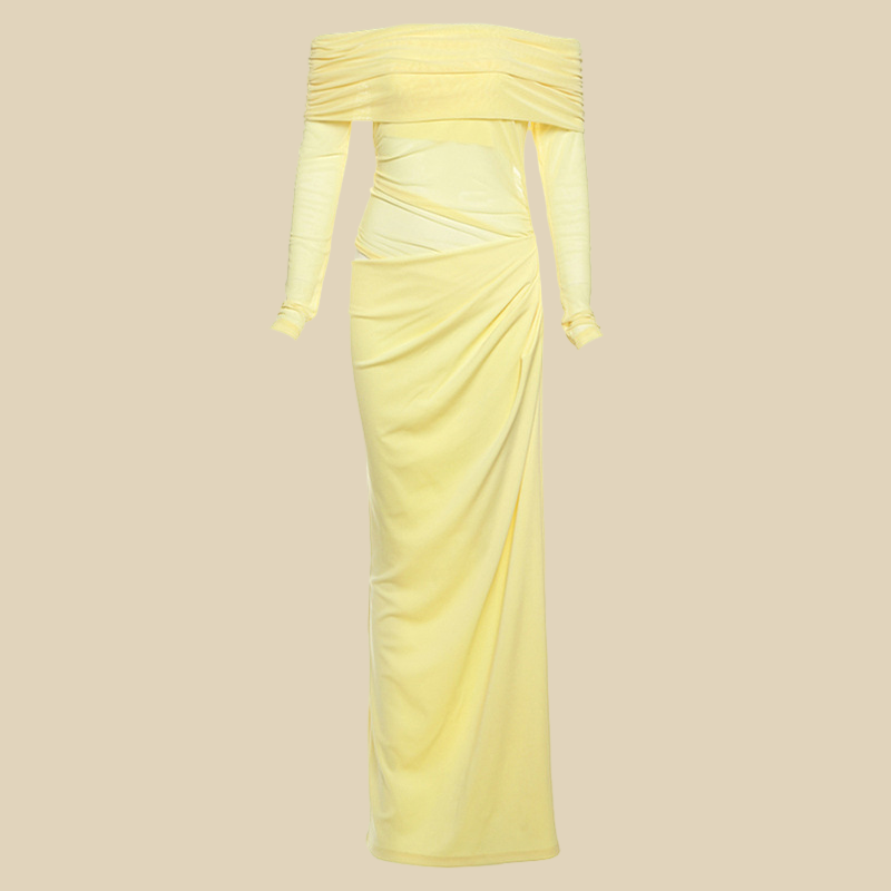 Off-Shoulder Sheer Panel Gown