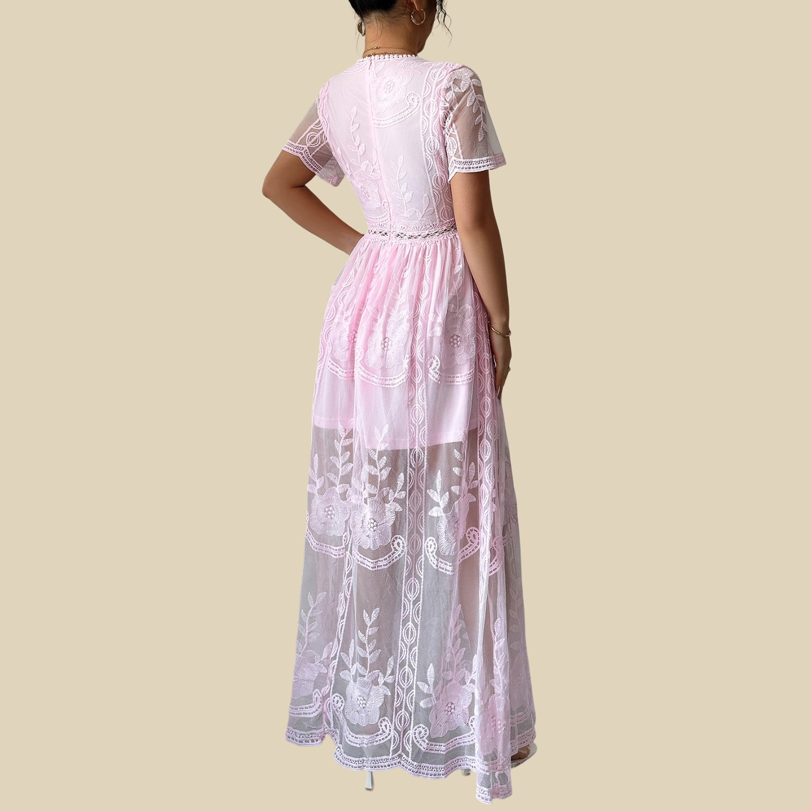 Embroidered V Lace Dress