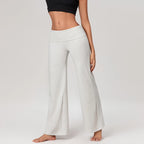 Women's Casual Long Pants Spring Fall Foldover Waist Loose Wide Leg Pants Solid Color Baggy Straight Trousers