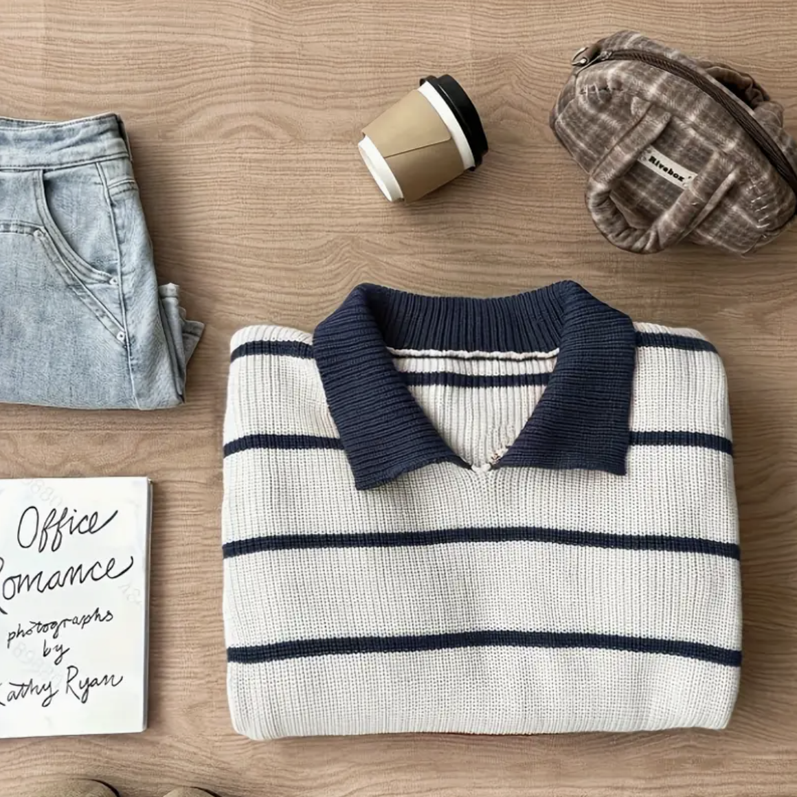 Striped Knit Polo Sweater