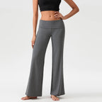 Women's Casual Long Pants Spring Fall Foldover Waist Loose Wide Leg Pants Solid Color Baggy Straight Trousers