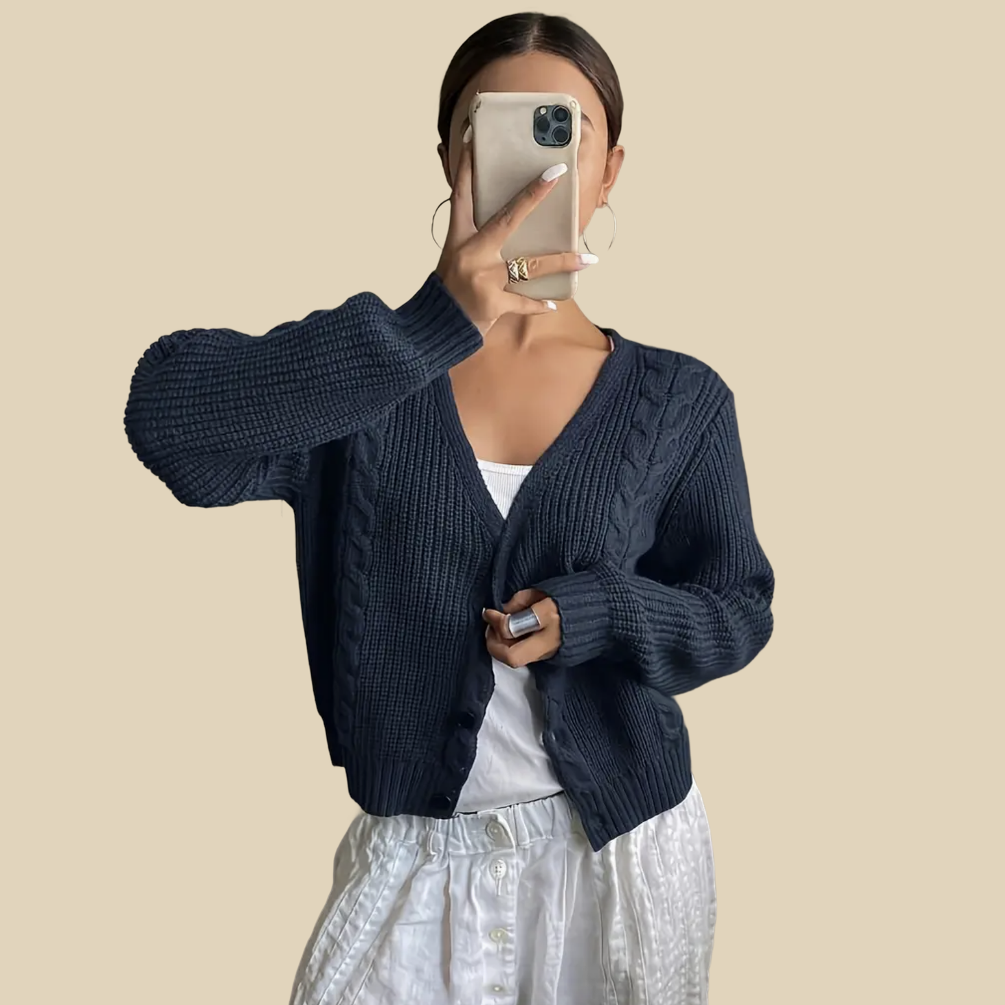 Navy Cable Knit Cardigan