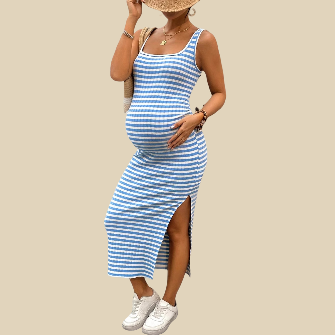 Striped Maternity Midi Dress