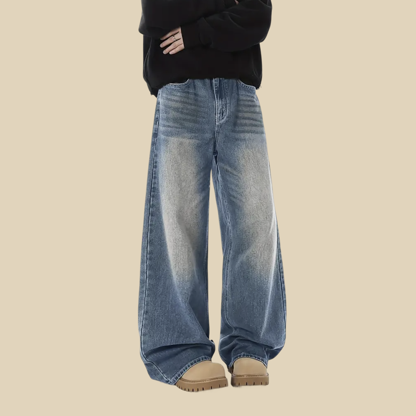 Faded Wide-Leg Jeans