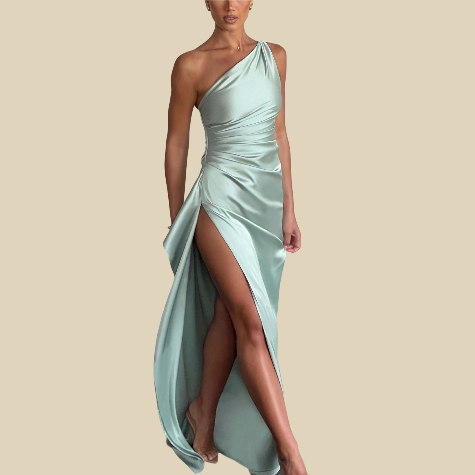 One-Shoulder Satin Evening Gown