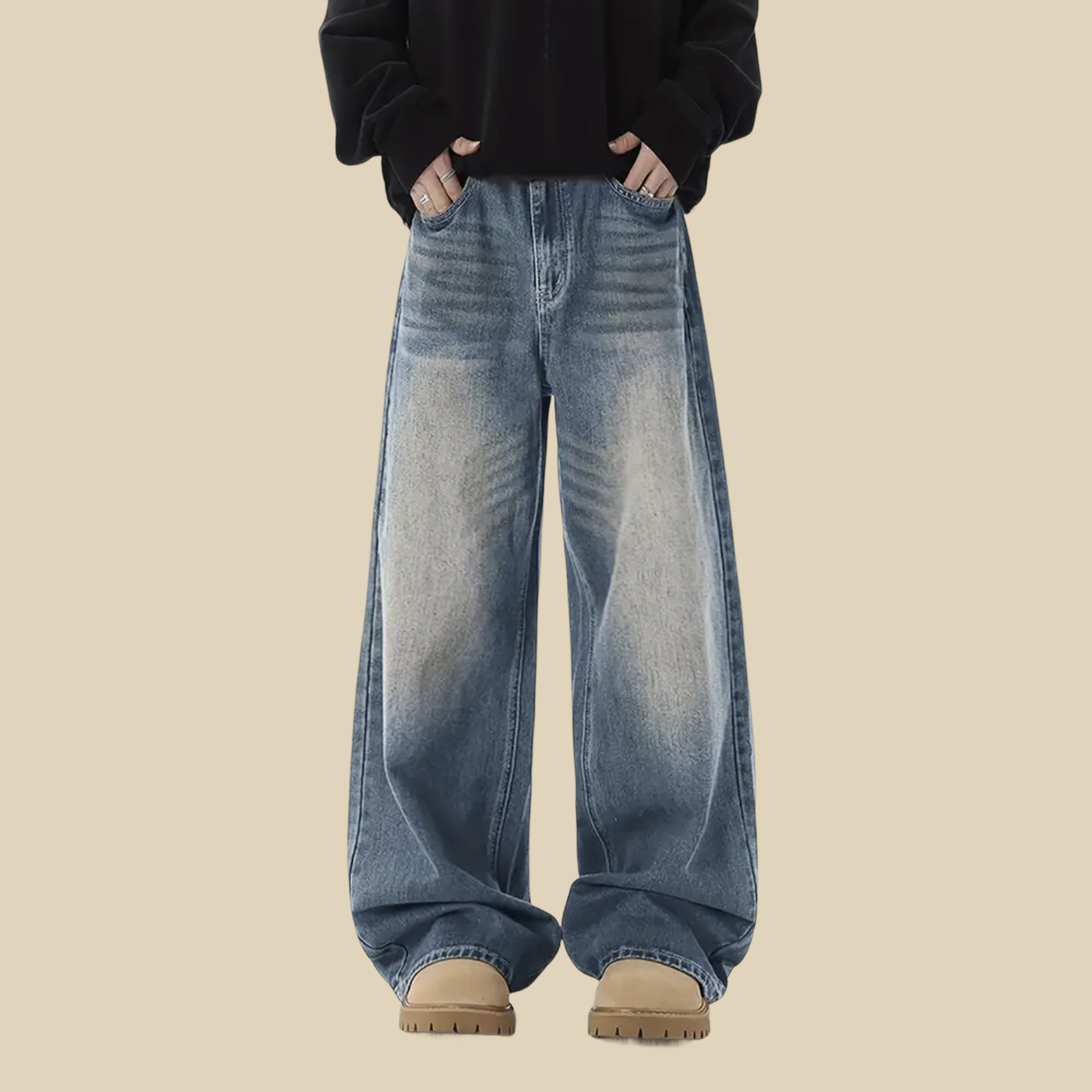 Faded Wide-Leg Jeans