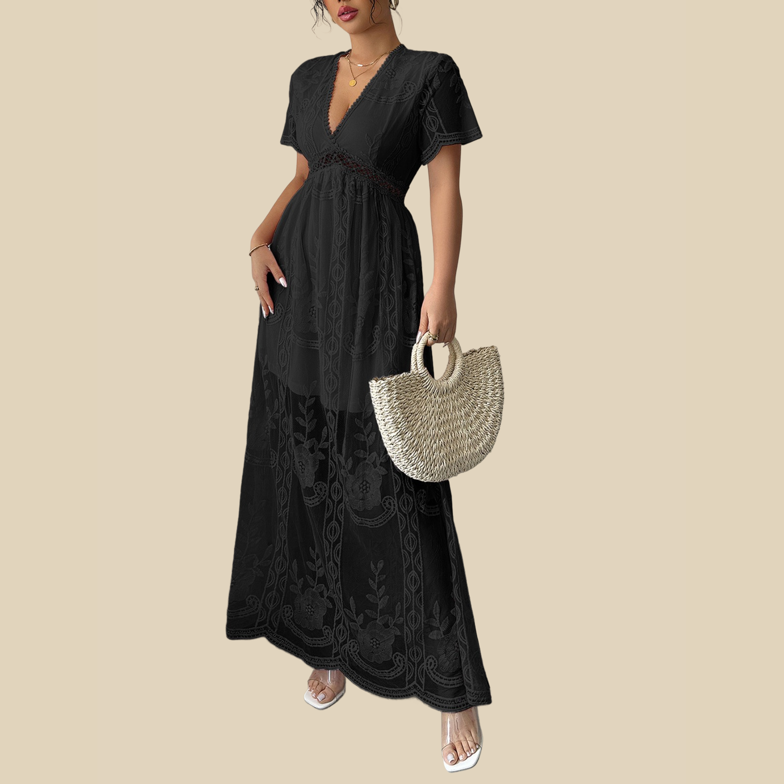 Embroidered V Lace Dress