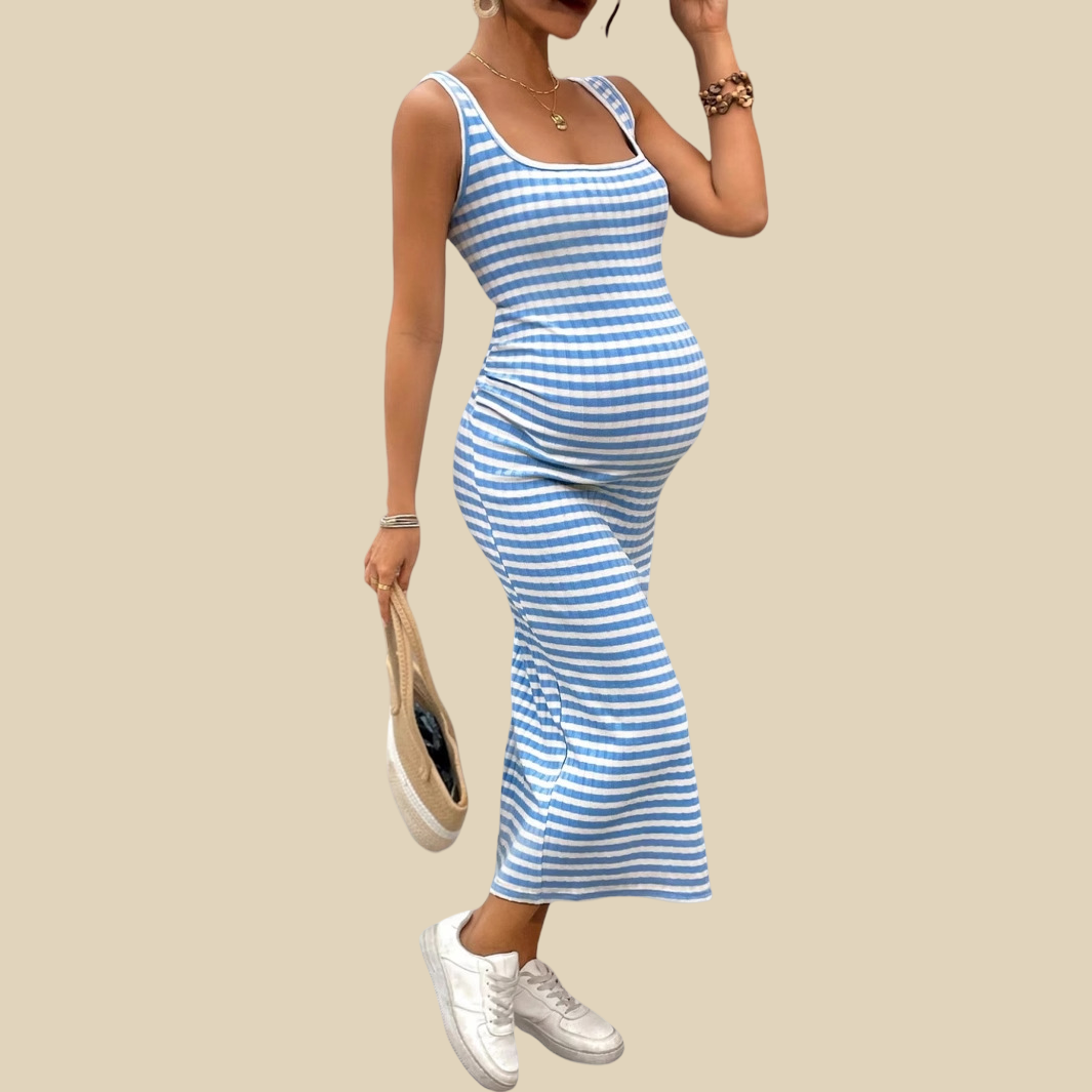 Striped Maternity Midi Dress