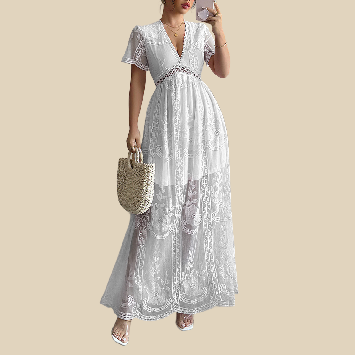 Embroidered V Lace Dress