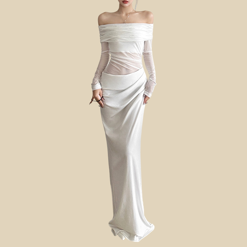 Off-Shoulder Sheer Panel Gown
